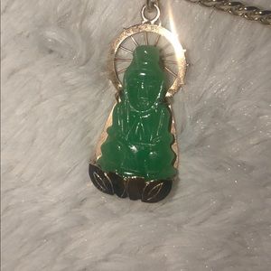 Gold Quan Yin jade Buddha pendant